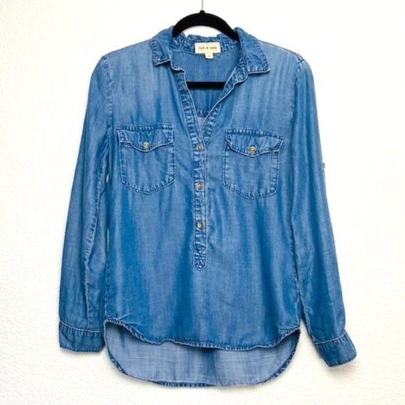 Cloth & Stone Chambray Popover Top Roll Sleeve XS - Picture 1 of 5